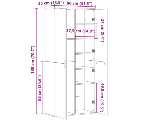 Aparador alto madera de ingeniería roble Sonoma 80x35x180 cm