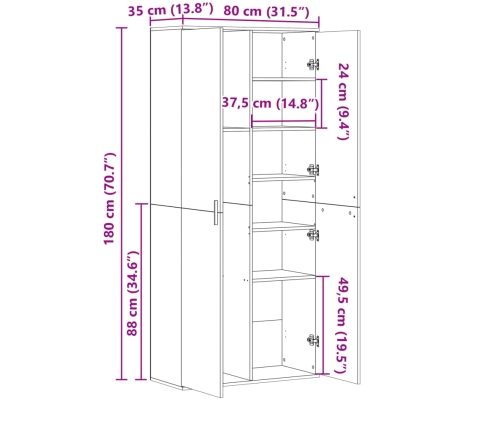 Aparador alto madera de ingeniería roble ahumado 80x35x180 cm