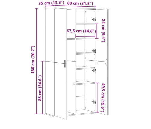 Aparador alto madera de ingeniería marrón roble 80x35x180 cm