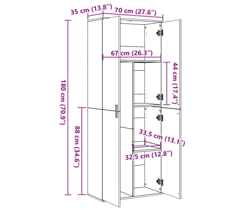 Aparador alto madera de ingeniería roble ahumado 70x35x180 cm