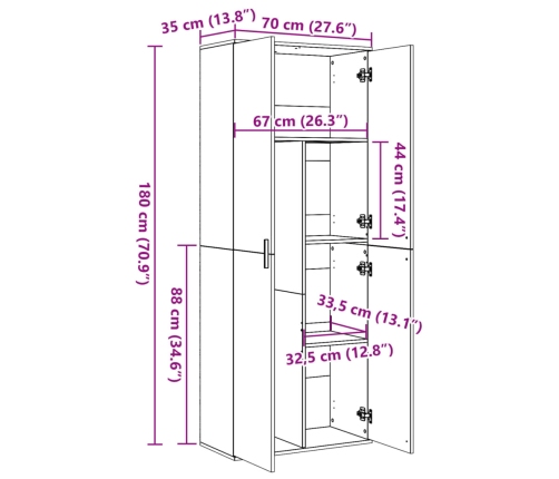 Aparador alto madera de ingeniería marrón roble 70x35x180 cm