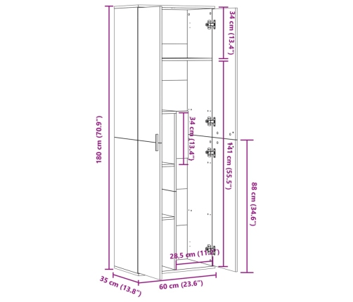 Aparador alto madera de ingeniería roble Sonoma 60x35x180 cm