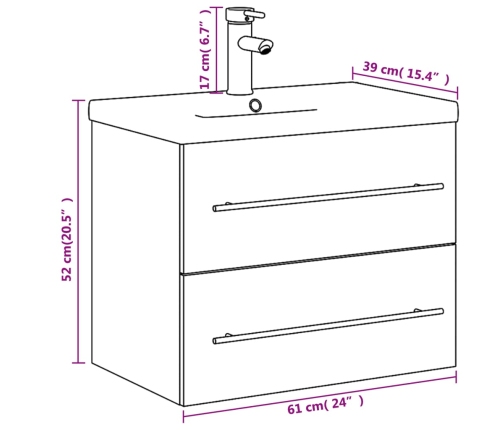 Mueble de baño con lavabo integrado roble ahumado