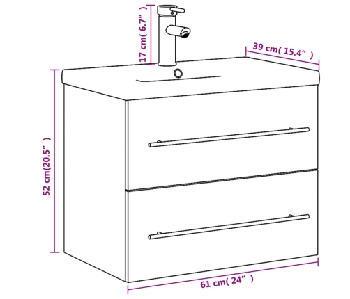 Mueble de baño con lavabo integrado gris Sonoma