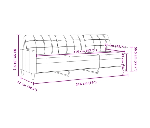 Sofá de 3 plazas de tela gris claro 210 cm