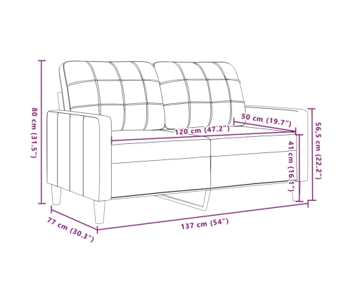 Sofá de 2 plazas de terciopelo gris claro 120 cm