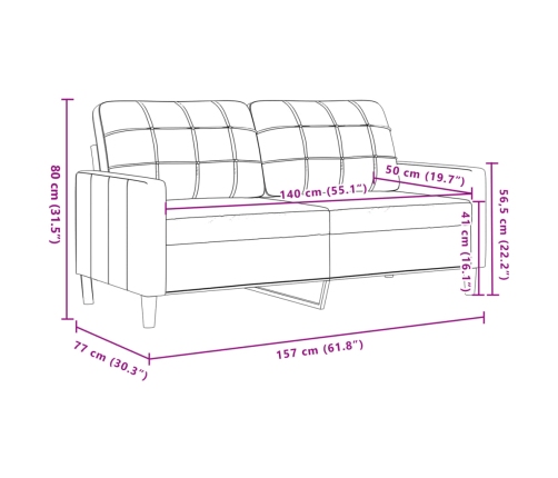 Sofá de 2 plazas de terciopelo gris claro 140 cm