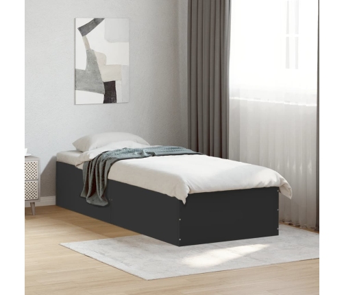 Estructura de cama madera de ingeniería negra 75x190 cm