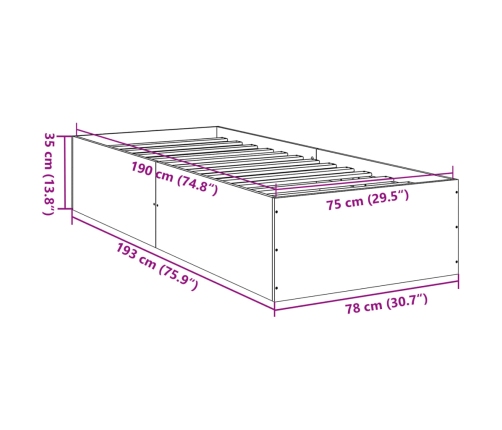 Estructura de cama madera de ingeniería negra 75x190 cm