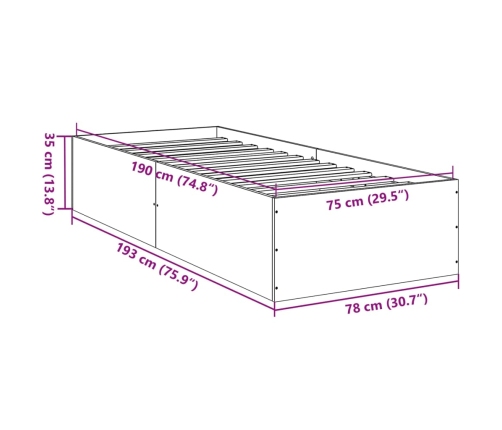 Estructura de cama madera de ingeniería gris hormigón 75x190 cm