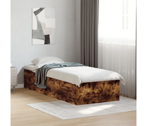 Estructura cama sin colchón madera roble ahumado 75x190 cm