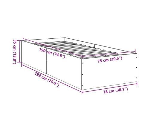 Estructura de cama madera de ingeniería gris Sonoma 75x190 cm