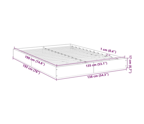 Estructura de cama madera de ingeniería roble ahumado 135x190cm