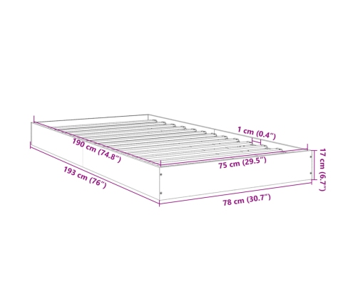 Estructura de cama sin colchón madera roble Sonoma 75x190 cm