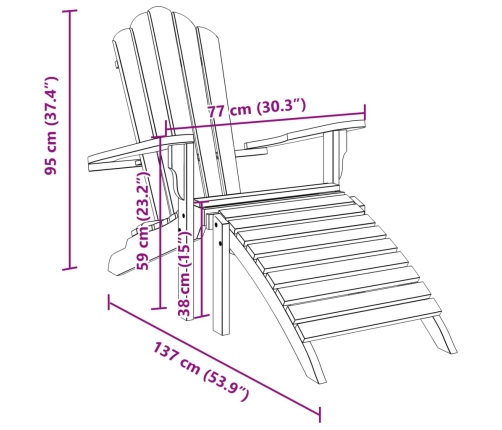 Silla de jardín Adirondack con reposapiés madera maciza teca