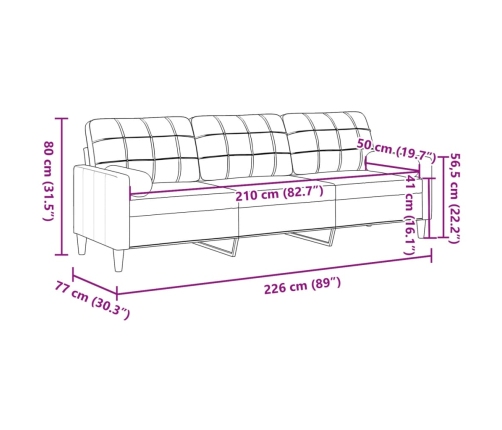 Sofá de 3 plazas con cojines tela marrón 210 cm