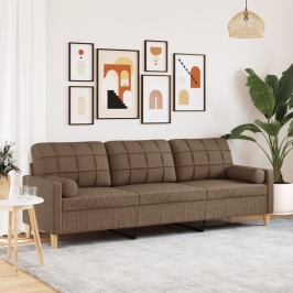 Sofá de 3 plazas con cojines tela marrón 210 cm