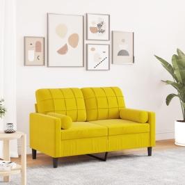 Sofá de 2 plazas con cojines terciopelo amarillo 120 cm