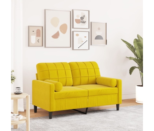 Sofá de 2 plazas con cojines terciopelo amarillo 120 cm