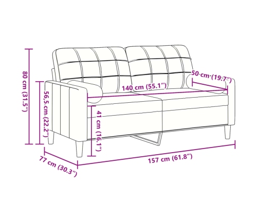 Sofá de 2 plazas con cojines terciopelo gris claro 140 cm