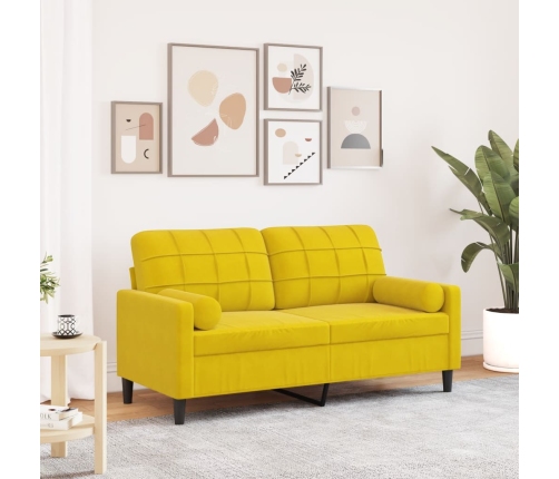 Sofá de 2 plazas con cojines terciopelo amarillo 140 cm