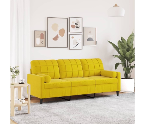 Sofá de 3 plazas con cojines terciopelo amarillo 180 cm