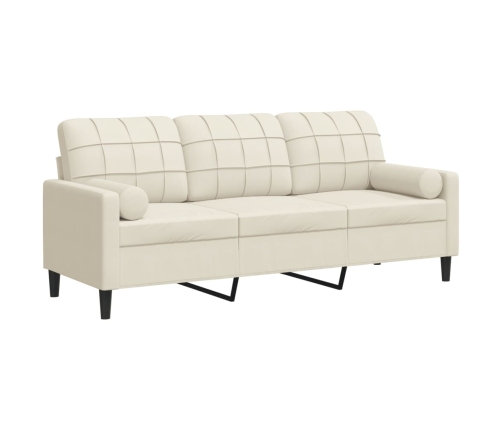 Sofá de 3 plazas con cojines terciopelo color crema 180 cm