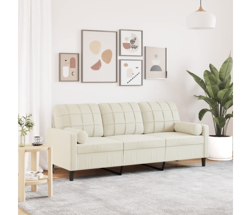 Sofá de 3 plazas con cojines terciopelo color crema 180 cm