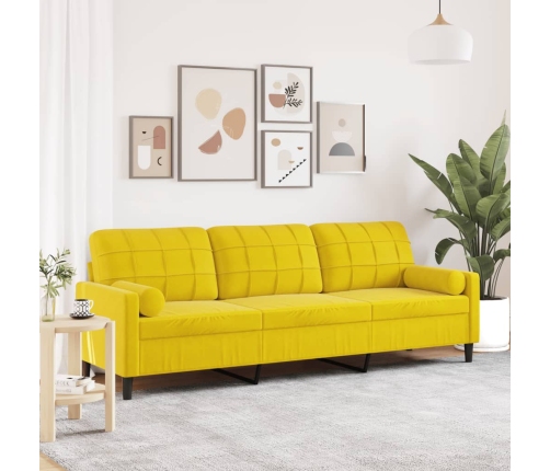 Sofá de 3 plazas con cojines terciopelo amarillo 210 cm