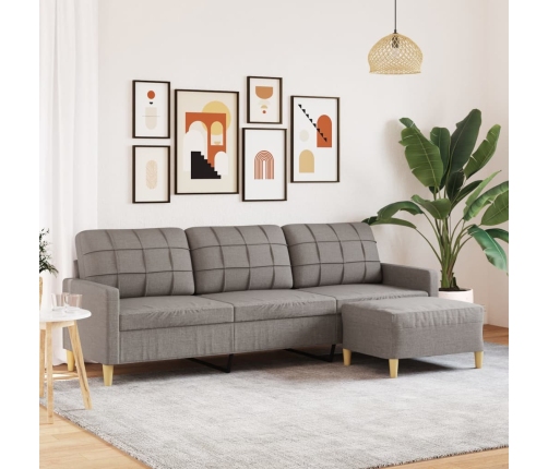 Sofá de 3 plazas con taburete de tela gris taupe 210 cm