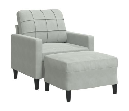 Sillón con taburete terciopelo gris claro 60 cm