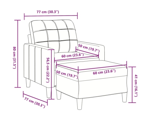 Sillón con taburete terciopelo gris claro 60 cm