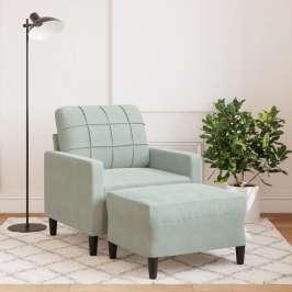 Sillón con taburete terciopelo gris claro 60 cm