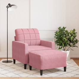 Sillón con taburete terciopelo rosa 60 cm