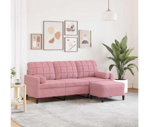 Sofá de 3 plazas con taburete de terciopelo rosa180 cm