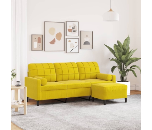 Sofá de 3 plazas con taburete terciopelo amarillo 180 cm