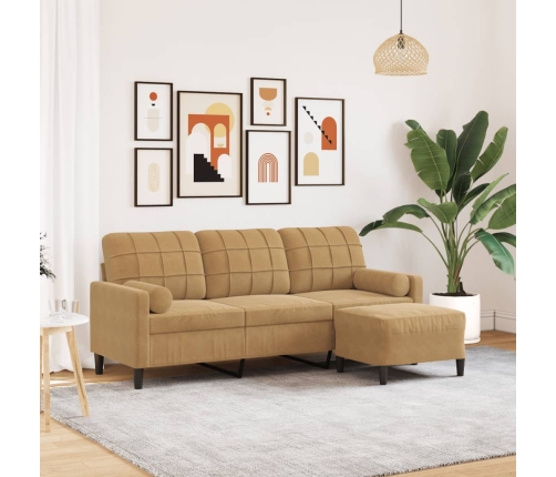 Sofá de 3 plazas con taburete de terciopelo marrón 180 cm
