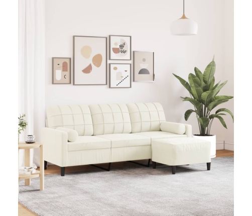 Sofá de 3 plazas con taburete de terciopelo crema 180 cm