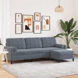 Sofá de 3 plazas con taburete de terciopelo gris oscuro 210 cm