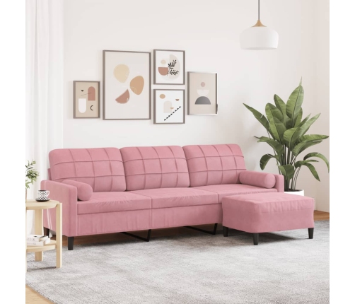 Sofá de 3 plazas con taburete de terciopelo rosa 210 cm