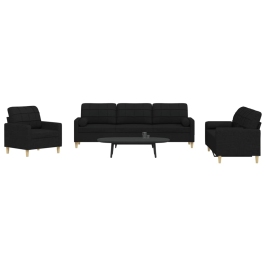 Juego de sofás con cojines 3 piezas tela negro