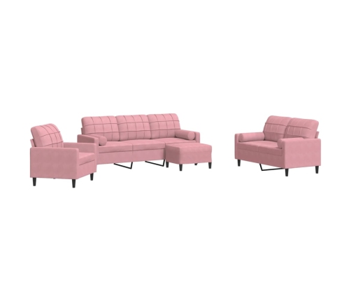 Juego de sofás con cojines 4 piezas terciopelo rosa