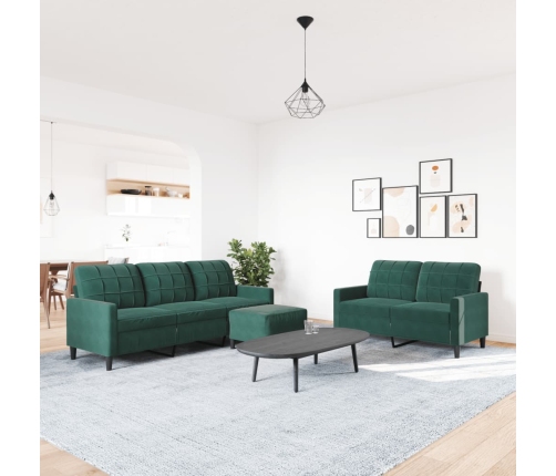 Juego de sofás con cojines 3 piezas terciopelo verde oscuro