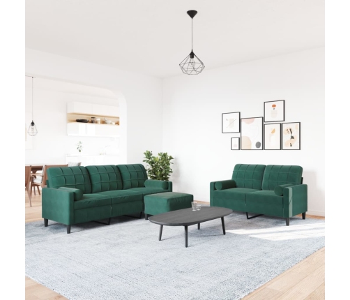Juego de sofás con cojines 3 piezas terciopelo verde oscuro