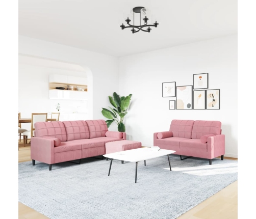 Juego de sofás con cojines 3 piezas terciopelo rosa