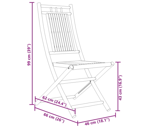 vidaXL Sillas de jardín plegables 6 unidades bambú 46x66x99 cm