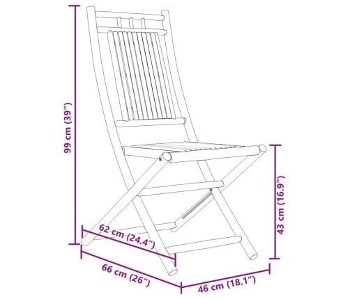 Sillas de jardín plegables 8 unidades bambú 46x66x99 cm