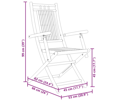 Sillas de jardín plegables 4 unidades bambú 53x66x99 cm