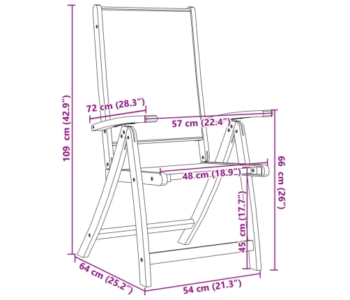 vidaXL Sillas de jardín plegables 4 uds madera maciza acacia textileno