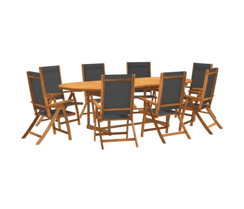Juego comedor de jardín 9 pzas madera maciza acacia y textileno